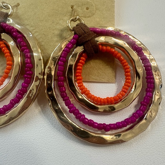 Erica Lyons Gold Hoop Earrings with Pink & Orange Beads – Statement Boho Dangles - Picture 2 of 3